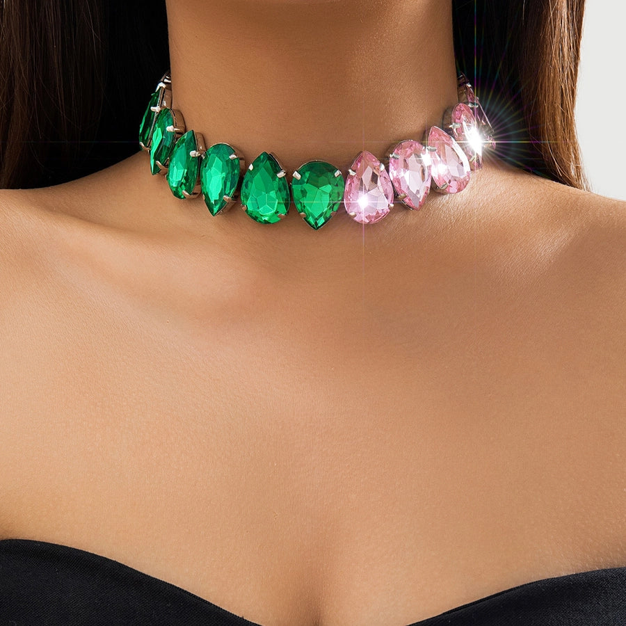 Glam Exaggerated Geometric Water Droplets Rhinestones Rhinestone Iron Tennis Chain Choker