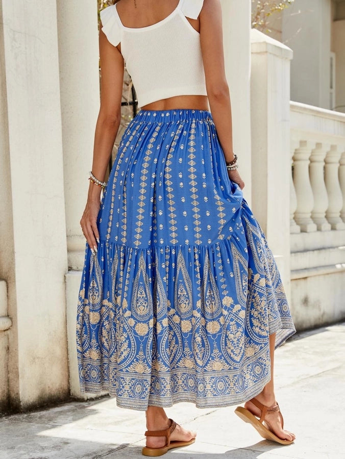 Summer Vacation Printing Polyester Maxi Long Dress Skirts