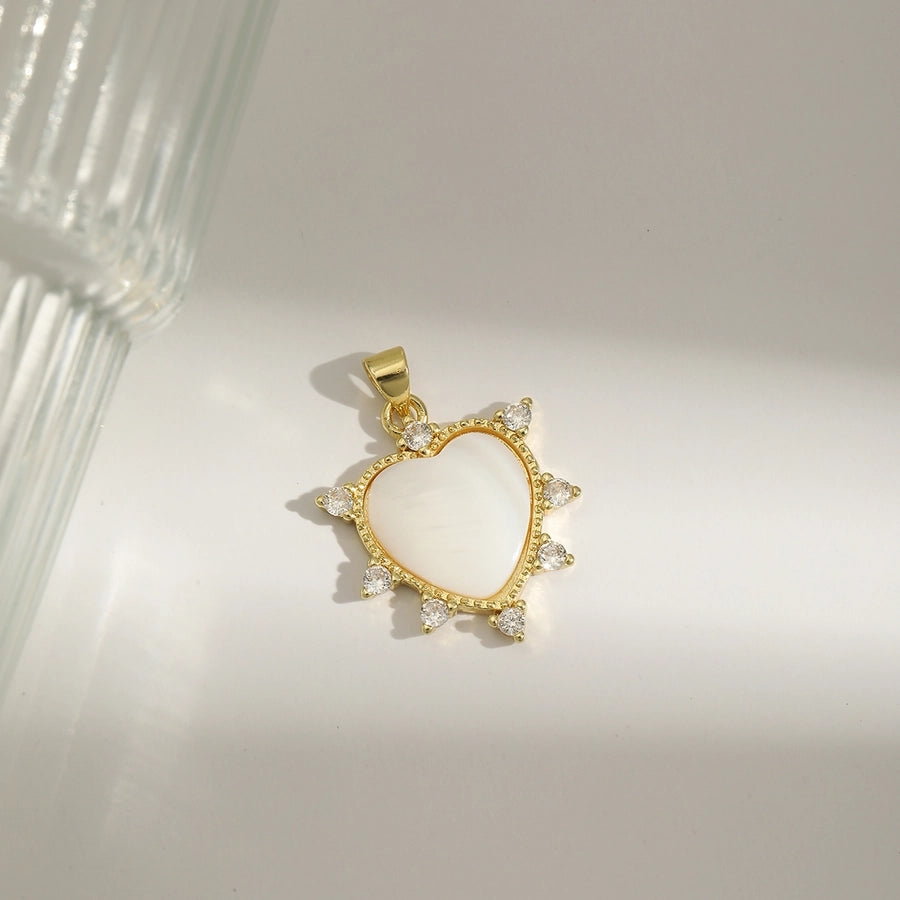 1 Piece 42.4MM Hole 1~1.9mm Copper 18K Gold Plated Heart Shape Polished Pendant Chain Jewelry Accessories