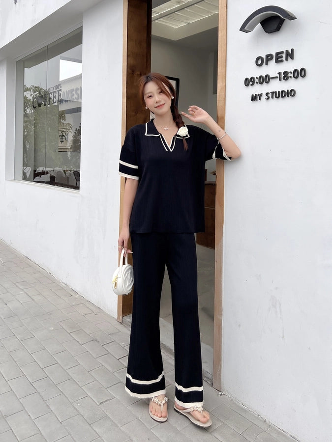 Daily Women's Casual Elegant Stripe Viscose fiber Pants Sets Pants Sets