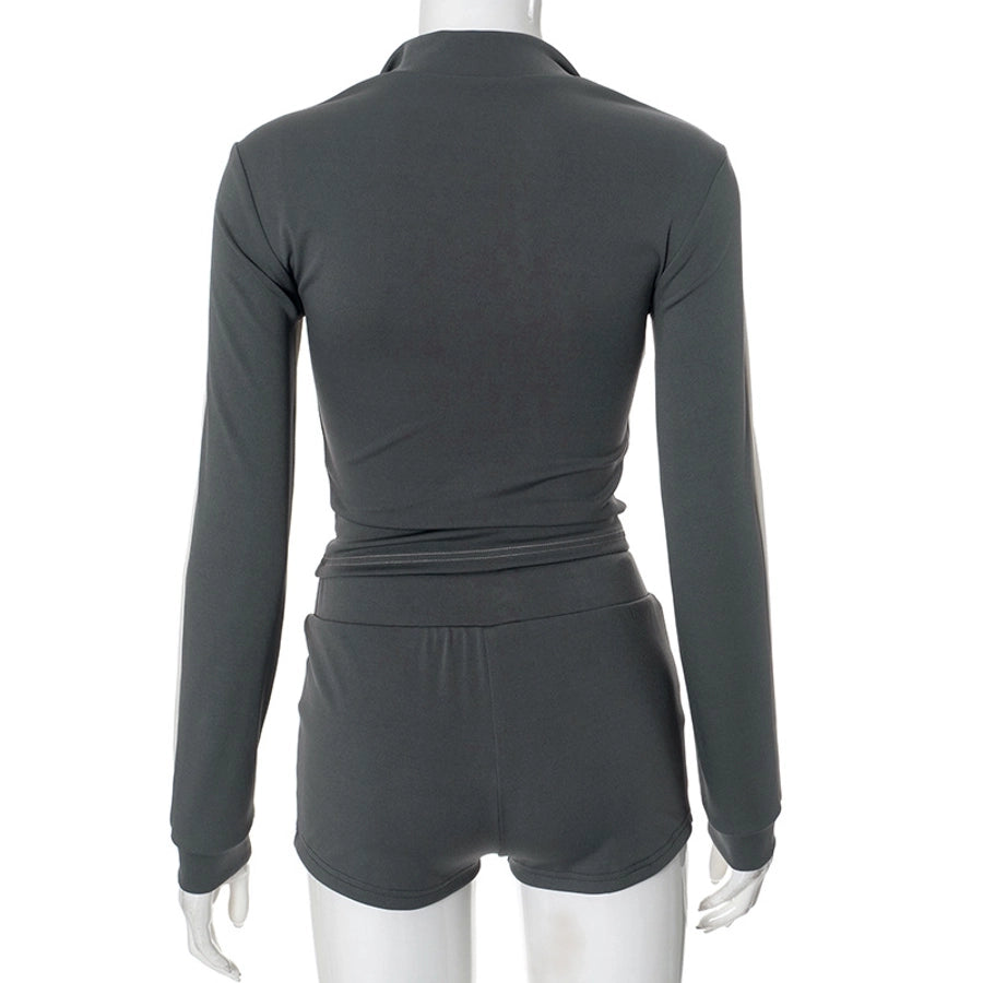 Daily Women's Streetwear Contrast Collar Spandex Polyester Twilled Satin Shorts Sets Shorts Sets