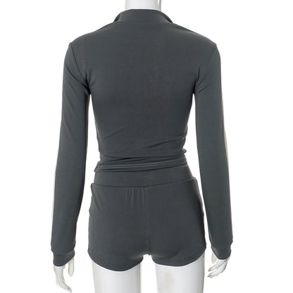 Daily Women's Streetwear Contrast Collar Spandex Polyester Twilled Satin Shorts Sets Shorts Sets