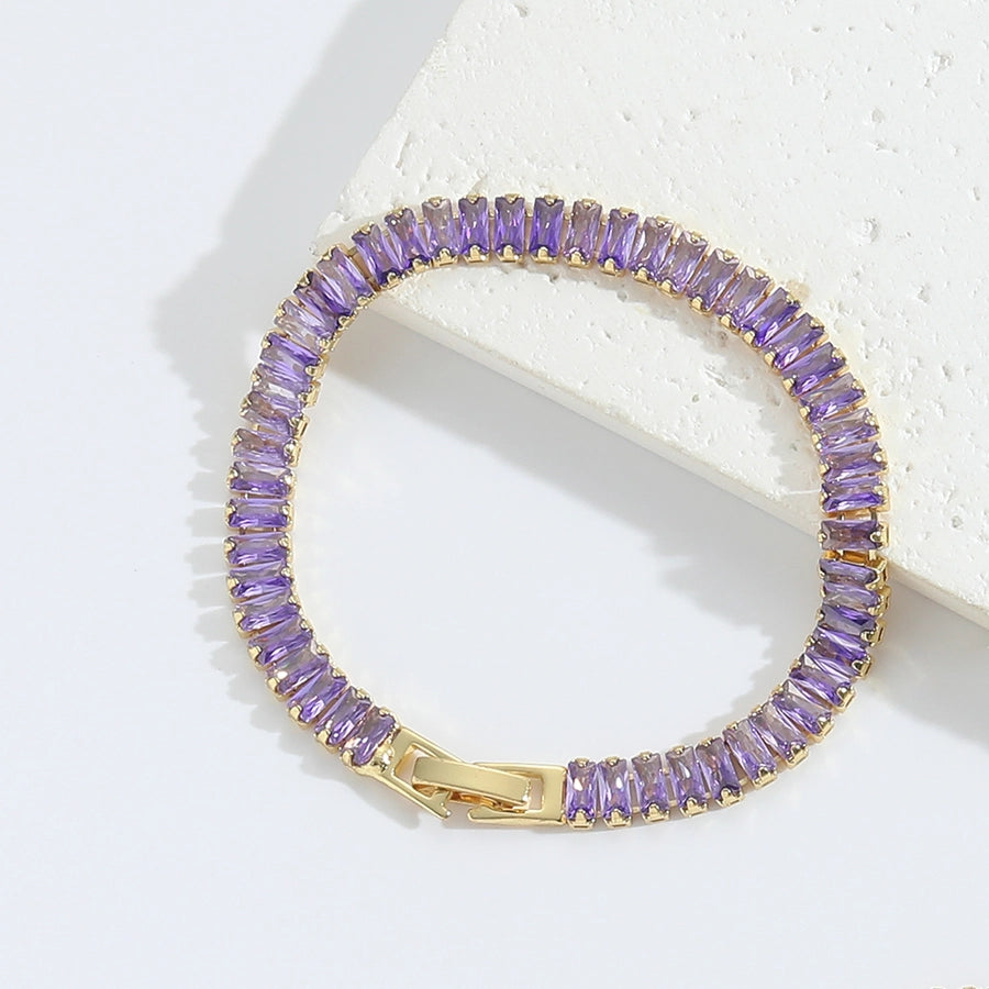 Jewelry Elegant Simple Style Commute Geometric Copper Zircon 14K Gold Plated Bracelets