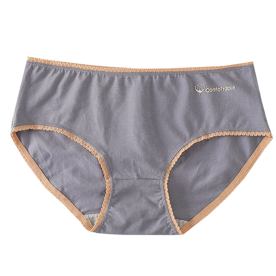letter solid color breathable mid waist briefs panties