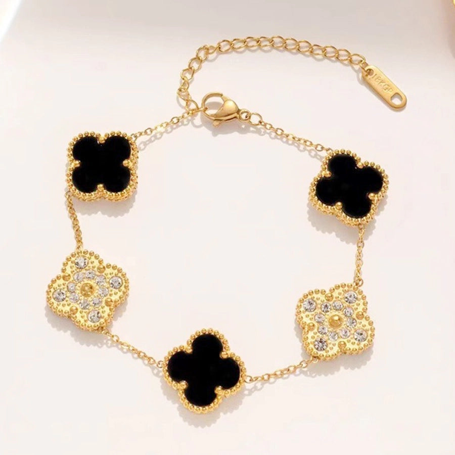 Elegant Four Leaf Clover 304 Stainless Steel 18K Gold Plated Rhinestones Shell cable chain Bracelets In Bulk Stainless Steel Bracelets