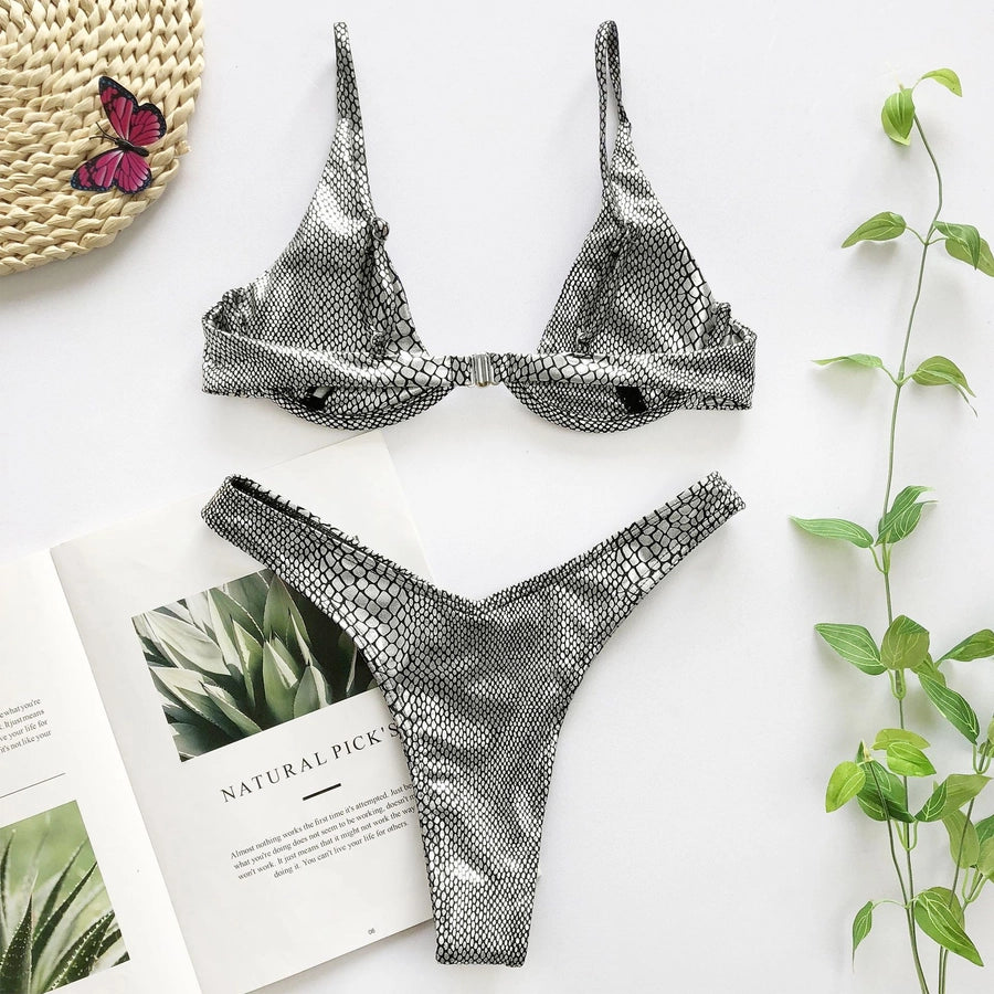 Women's Solid Color Backless 2 Pieces Set Bikinis Swimwear