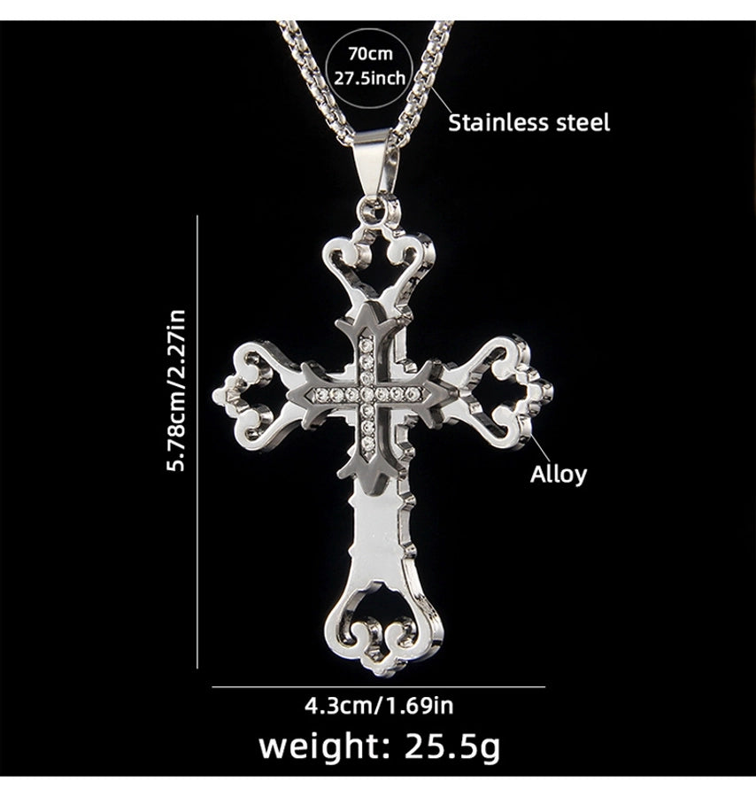 Hip-Hop Simple Style Cross 201 Stainless Steel Alloy Inlay Unisex Pendant Necklace