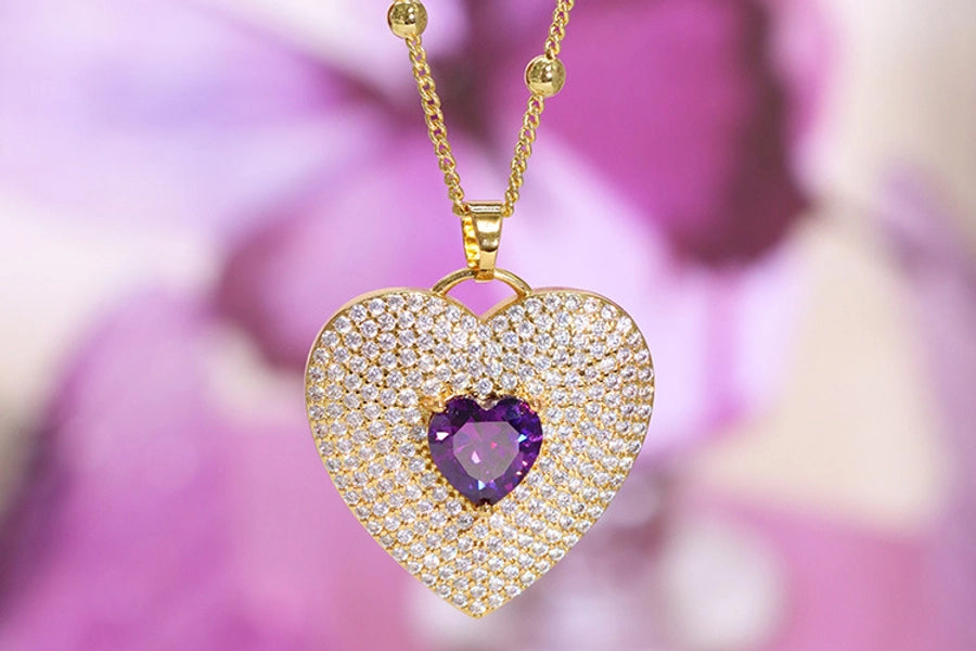 Jewelry Vintage Style Classic Style Heart Shape Copper Zircon Plating Pendant Necklace