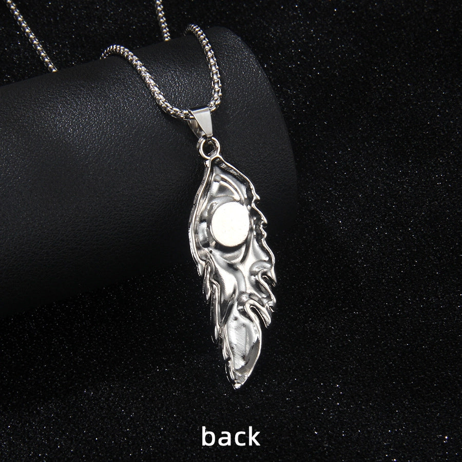 Hip-Hop Devil's Eye Feather 201 Stainless Steel Alloy Unisex Pendant Necklace