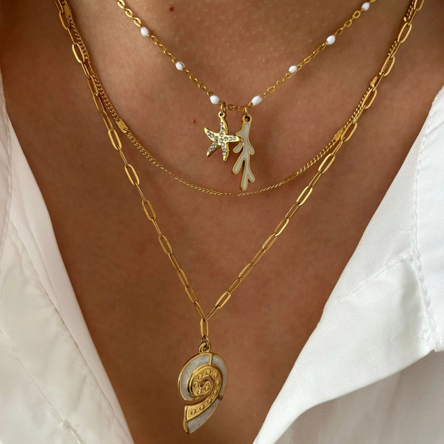 Jewelry Marine Style Beach Starfish Conch 316L Stainless Steel  18K Gold Plated Pendant Necklace