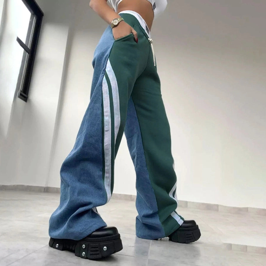 Women's Holiday Streetwear Color Block Full Length Casual Pants