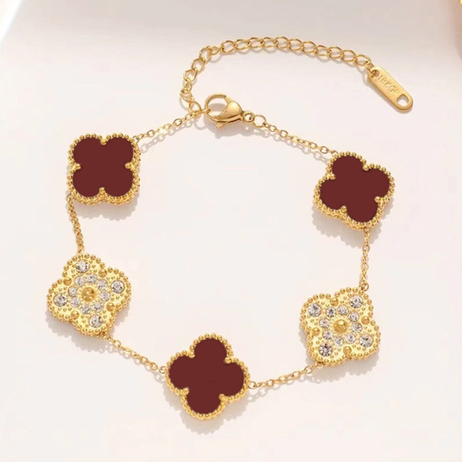 Elegant Four Leaf Clover 304 Stainless Steel 18K Gold Plated Rhinestones Shell cable chain Bracelets In Bulk Stainless Steel Bracelets