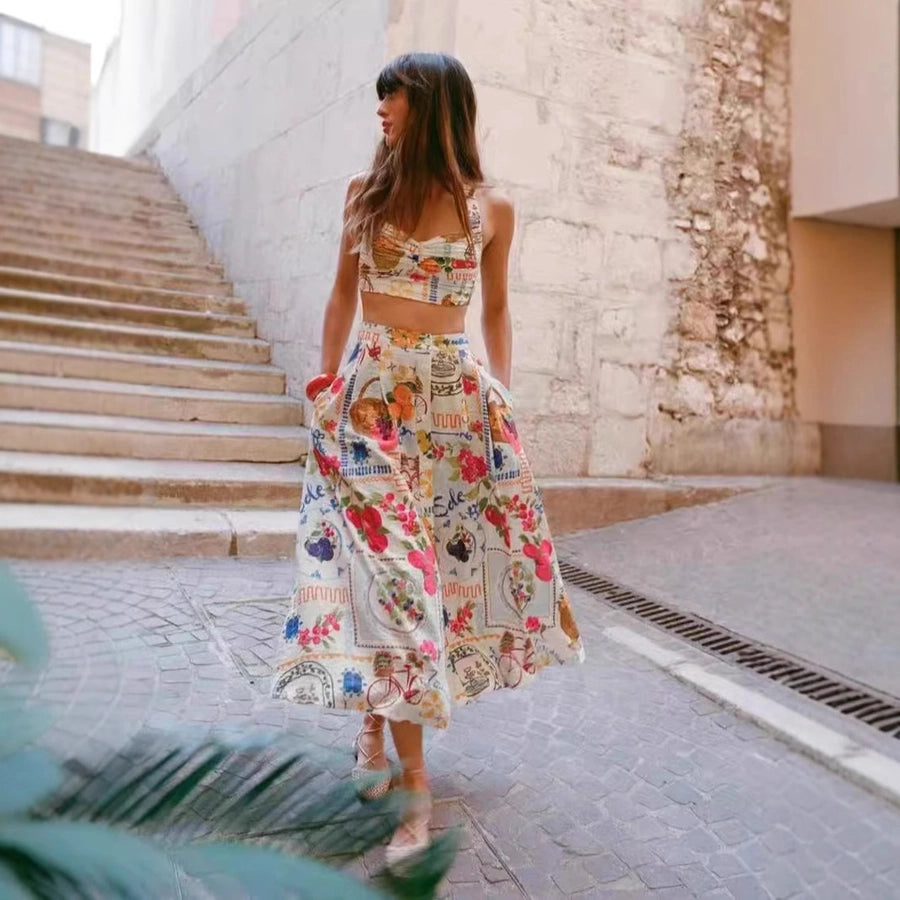 Holiday Women's Vacation Simple Style Color Block Linen Cotton and Linen Polyester Skirt Sets Skirt Sets