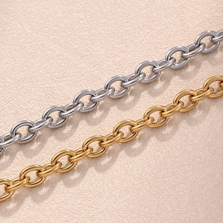 Hip-Hop Simple Style Streetwear Simple Solid Color 304 Stainless Steel 18K Gold Plated cable chain Bracelets In Bulk Stainless Steel Bracelets