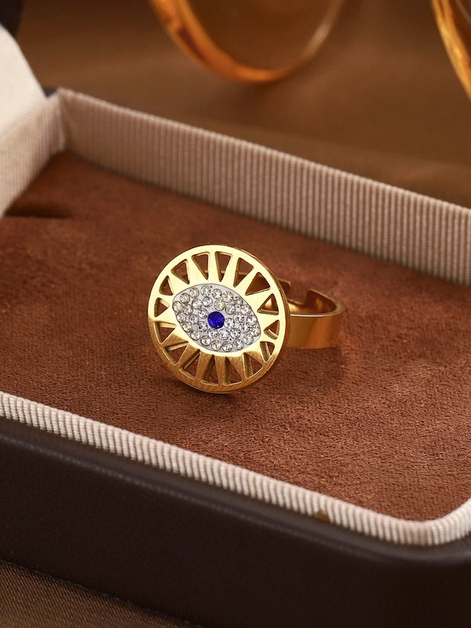 Jewelry Classical Exaggerated Simple Style Devil's Eye Oval Watermelon 316L Stainless Steel  Resin Adjustable Ring