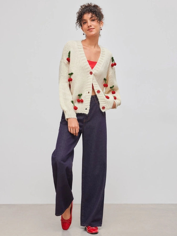 Women's Sweater Long Sleeve Sweaters & Cardigans Vacation Simple Style Cherry