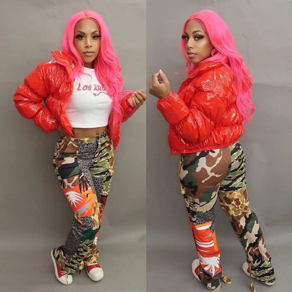 Women's Streetwear Solid Color Zipper Coat cotton clothes