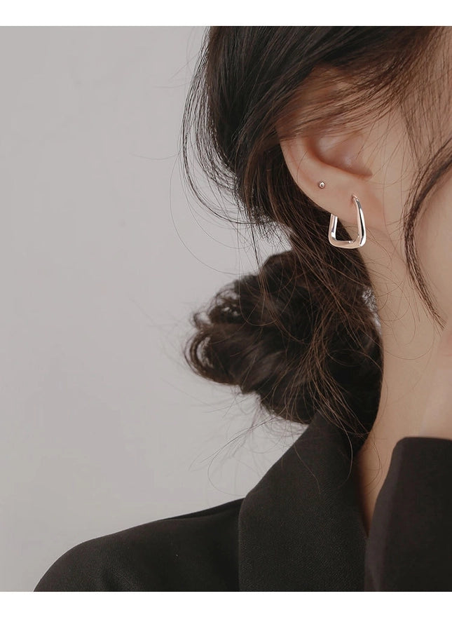 s925 Sterling Silver Square Ear Buckle New Earrings High Sense Earrings Korean Elegant Internet Popular Earrings Women's New Earrings