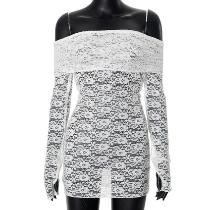 Women's Hip skirt Sexy Boat Neck Long Sleeve Solid Color Above Knee Masquerade