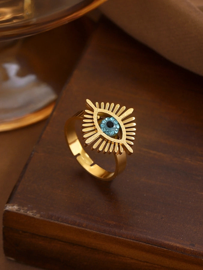 Jewelry Classical Exaggerated Simple Style Devil's Eye Oval Watermelon 316L Stainless Steel  Resin Adjustable Ring