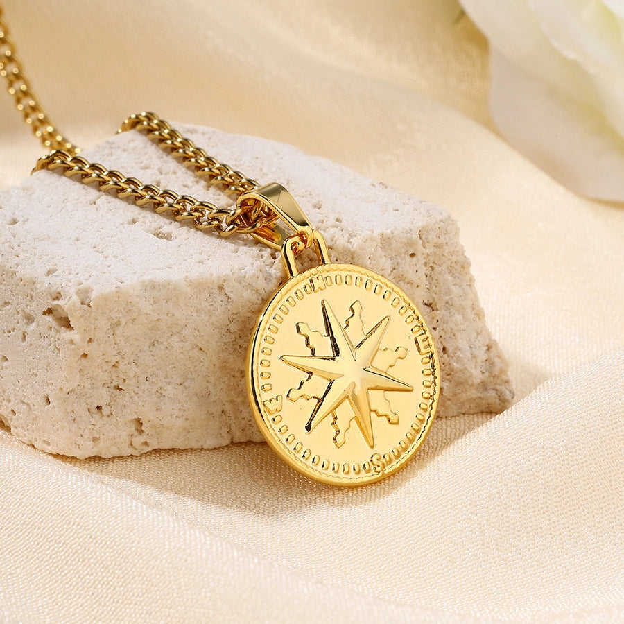 Jewelry Casual Round 304 Stainless Steel 18K Gold Plated Pendant Necklace