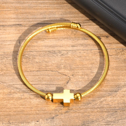 Religion Punk Cross 304 Stainless Steel 18K Gold Plated  Bangle In Bulk