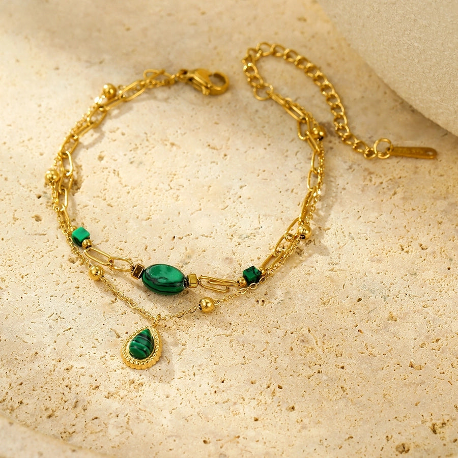 Elegant Water Droplets 304 Stainless Steel 18K Gold Plated Natural Stone Paperclip Chain cable chain Bracelets In Bulk Stainless Steel Bracelets