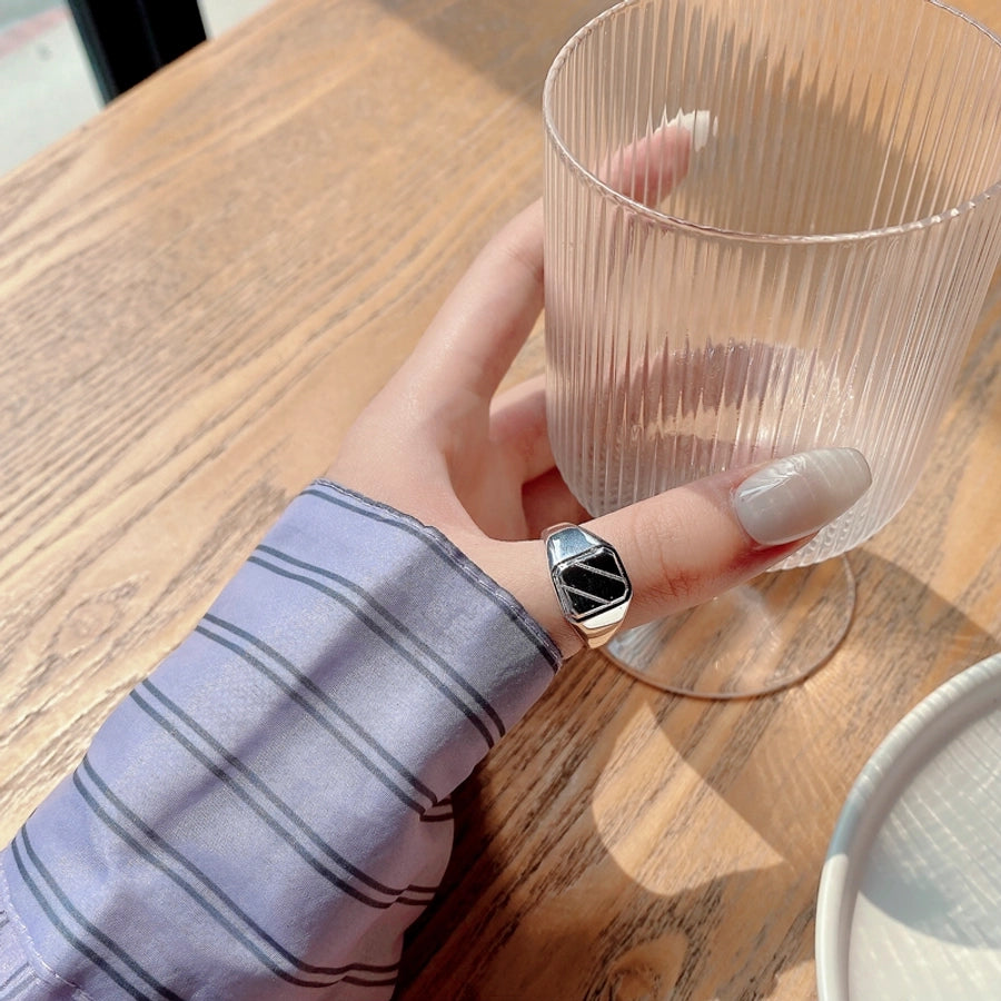 925 Sterling Silver Geometric Adjustable Ring