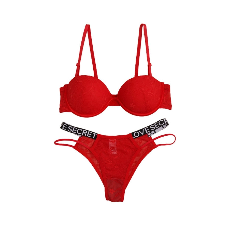 Solid Color Sexy Back Beauty Gather Bra&Panty Set