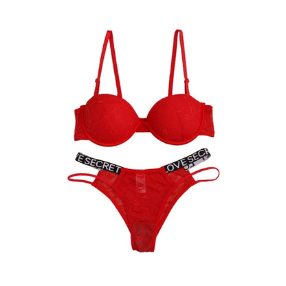 Solid Color Sexy Back Beauty Gather Bra&Panty Set