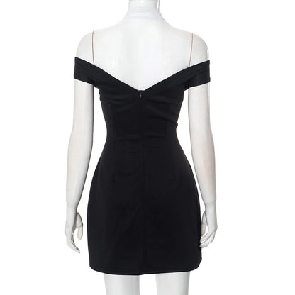 Women's Hip skirt Elegant Halter Neck Contrast Binding Short Sleeve Contrast Binding Above Knee Daily
