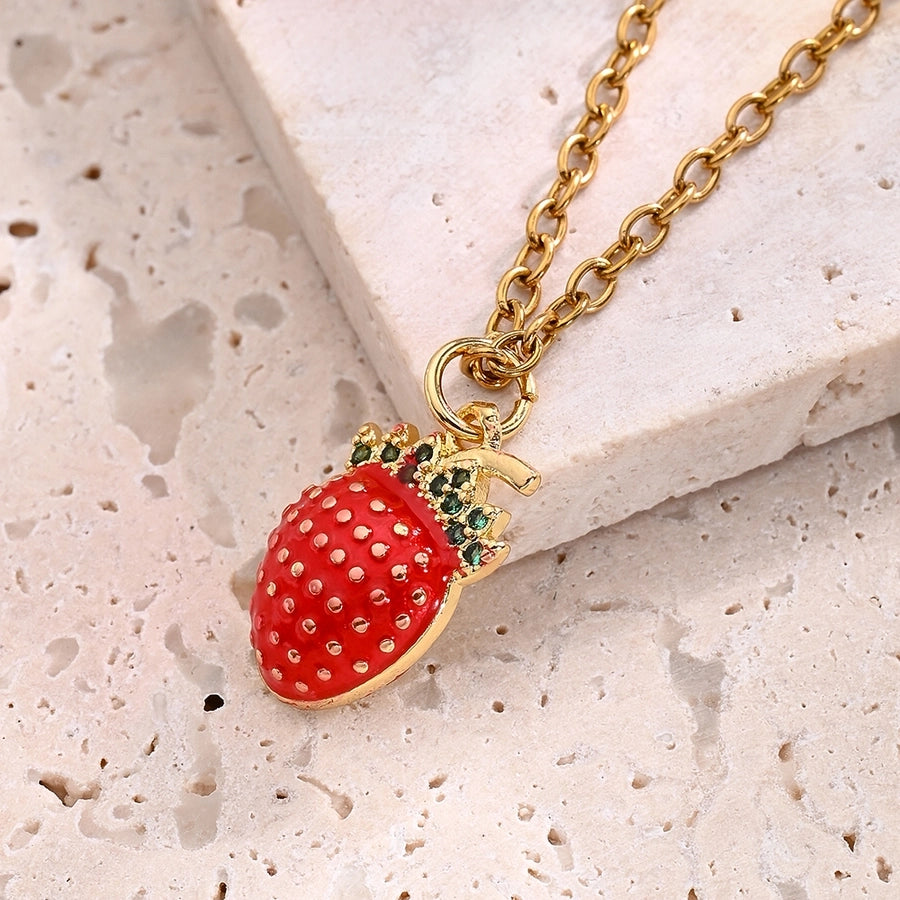 1 Pc/Package 11x8mm 12x7mm 14x7.5mm Hole 3~3.9mm Copper Zircon 18K Gold Plated Strawberry Polished Pendant Jewelry Accessories