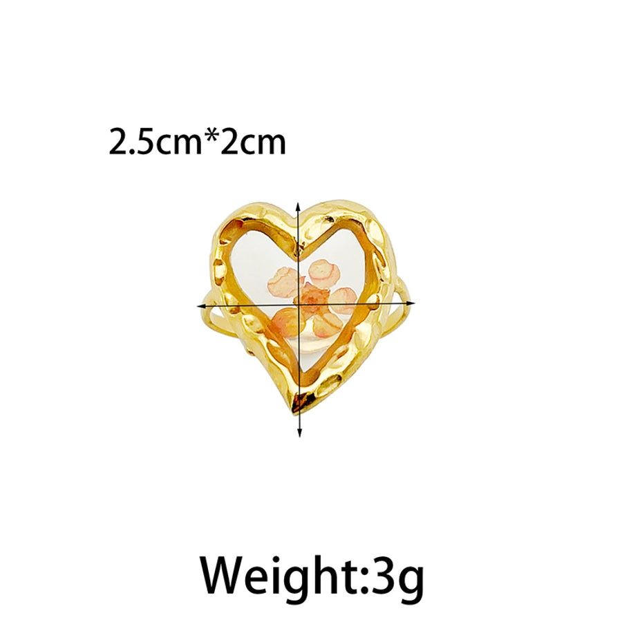 Jewelry French Style Sweet Commute Heart Shape Flower 304 Stainless Steel 14K Gold Plated Open Rings