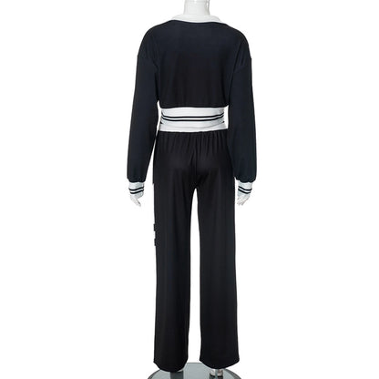 Daily Women's Streetwear Color Block Spandex Polyester Twilled Satin Pants Sets Pants Sets