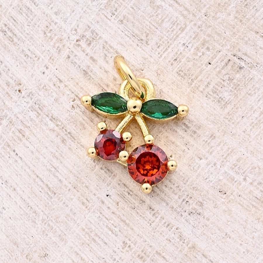 1 Pc/Package 11.5x10mm 12x9mm 13.5x11.5mm Hole 3~3.9mm Copper Zircon 18K Gold Plated Cherry Apple Strawberry Polished Pendant Jewelry Accessories