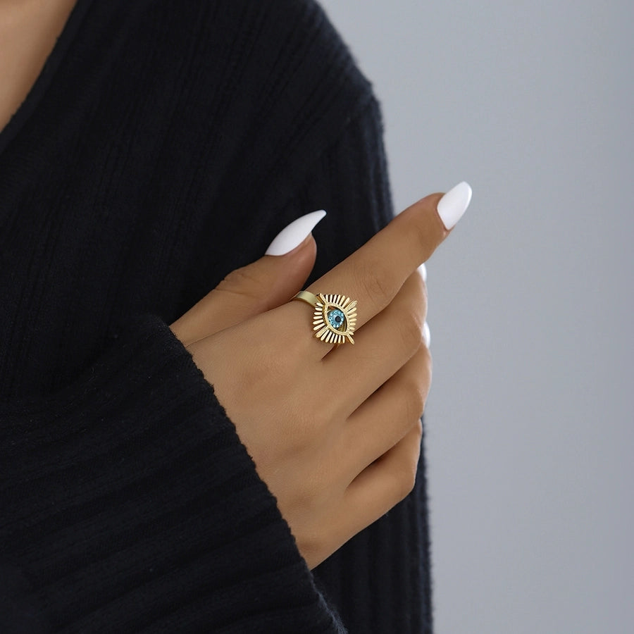 Jewelry Classical Exaggerated Simple Style Devil's Eye Oval Watermelon 316L Stainless Steel  Resin Adjustable Ring