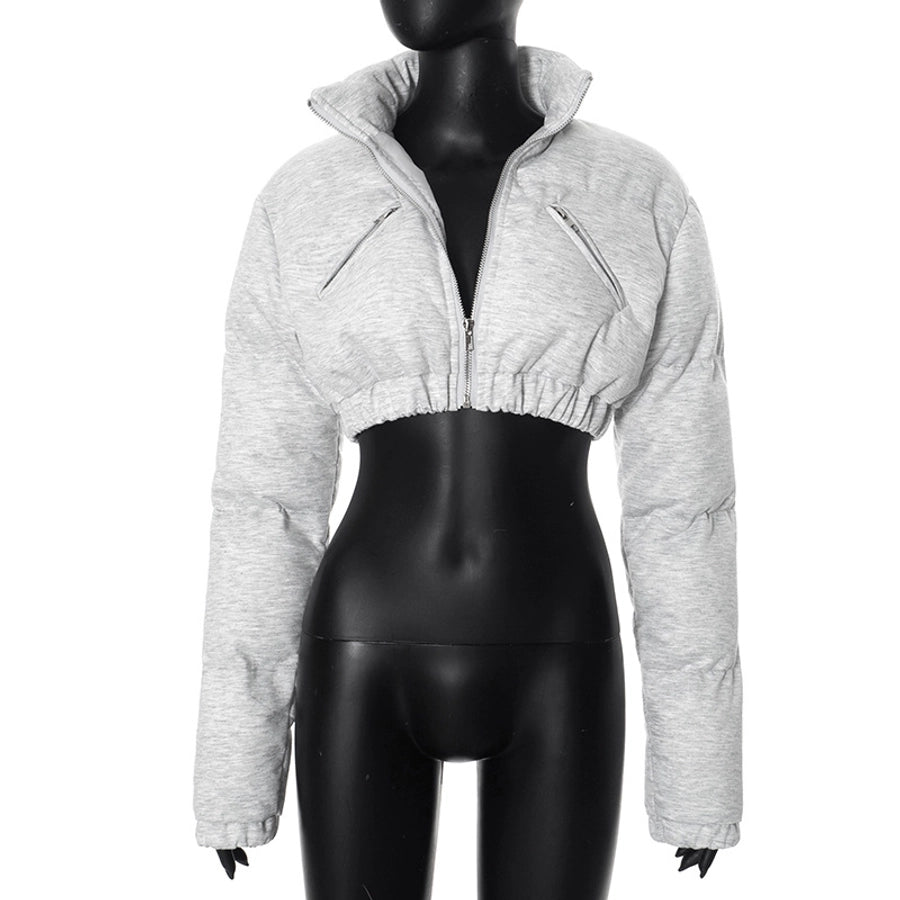 Women's Streetwear Solid Color Zipper Coat cotton clothes