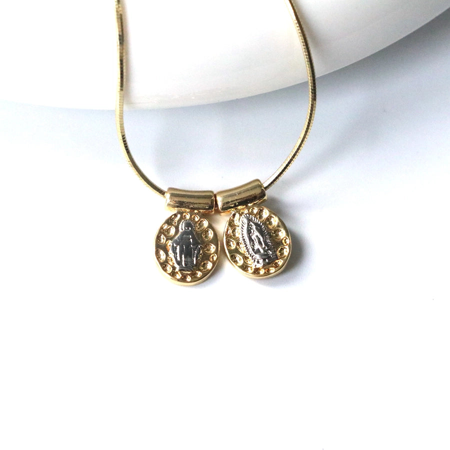 Jewelry Retro Oval Copper 18K Gold Plated Plating Pendant Necklace