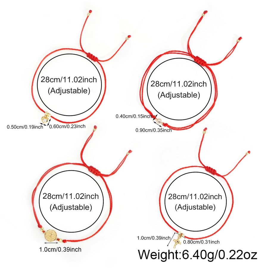 Bohemian Cross Round Heart Shape Zircon Wax line Copper  String Bracelets