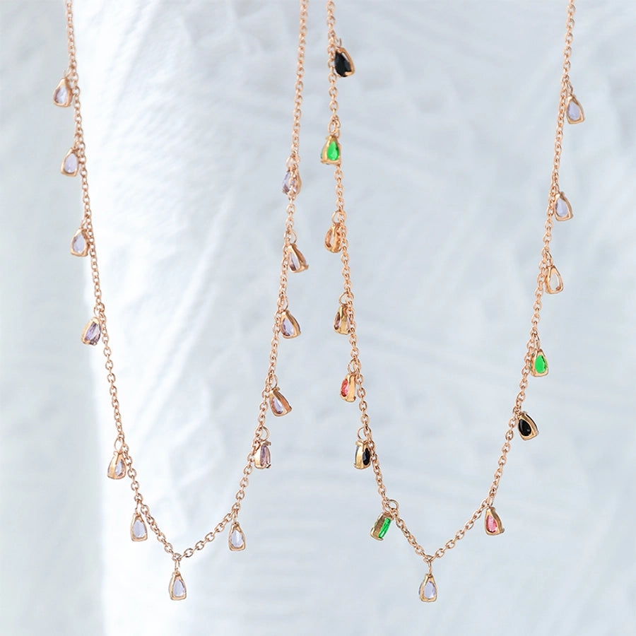 Jewelry Casual Sweet Shiny Water Droplets 304 Stainless Steel Zircon 14K Gold Plated Multi Charms Necklace