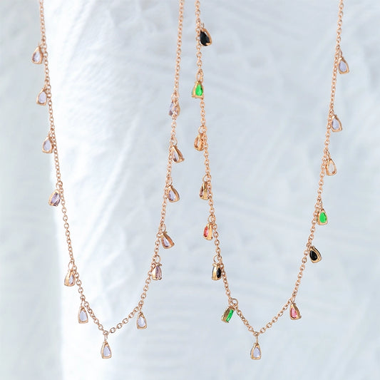 Jewelry Casual Sweet Shiny Water Droplets 304 Stainless Steel Zircon 14K Gold Plated Multi Charms Necklace