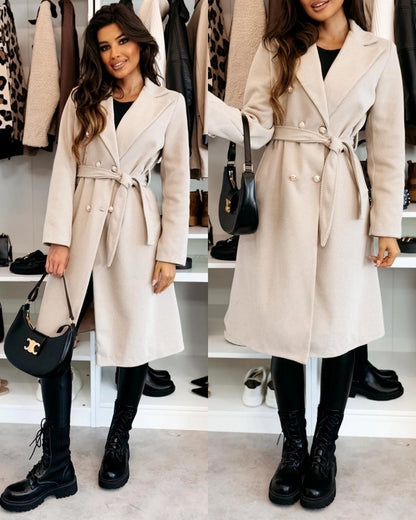 Women's Vacation Simple Style Solid Color Double Breasted Woolen Coat