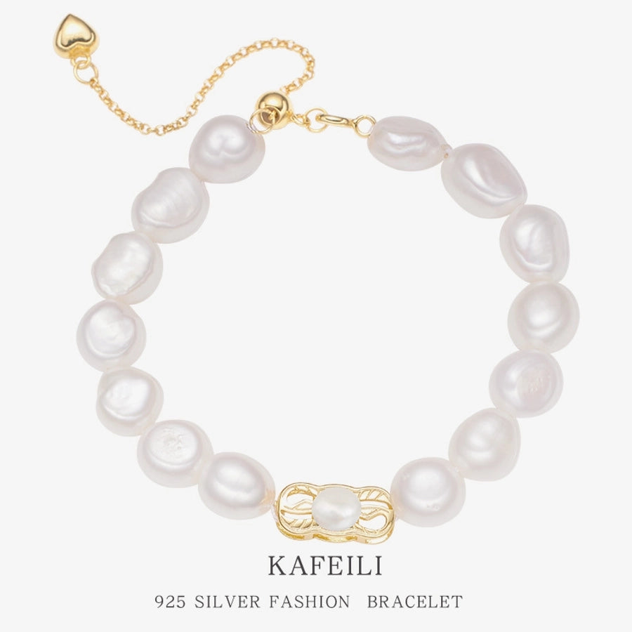 925 Sterling Silver Freshwater Pearl Beaded Chain Bracelets Classic Style