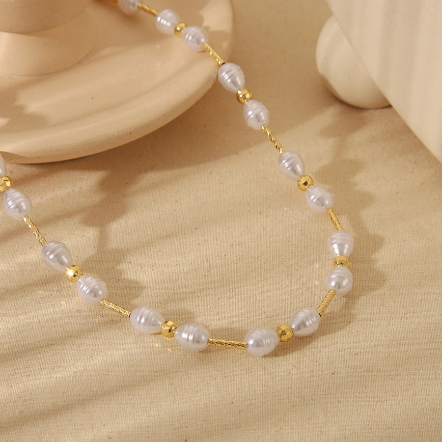 Jewelry Vintage Style Irregular Imitation Pearl Copper 18K Gold Plated Beaded Plating Necklace