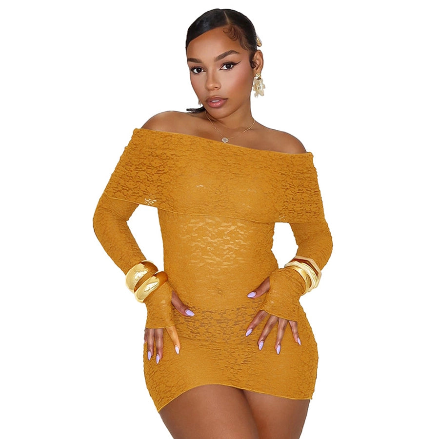 Women's Hip skirt Sexy Boat Neck Long Sleeve Solid Color Above Knee Masquerade