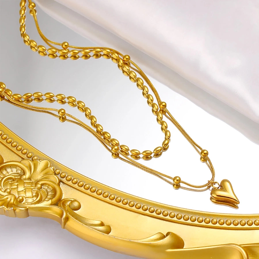 Jewelry Simple Style Heart Shape 304 Stainless Steel 18K Gold Plated Plating Double Layer Necklaces
