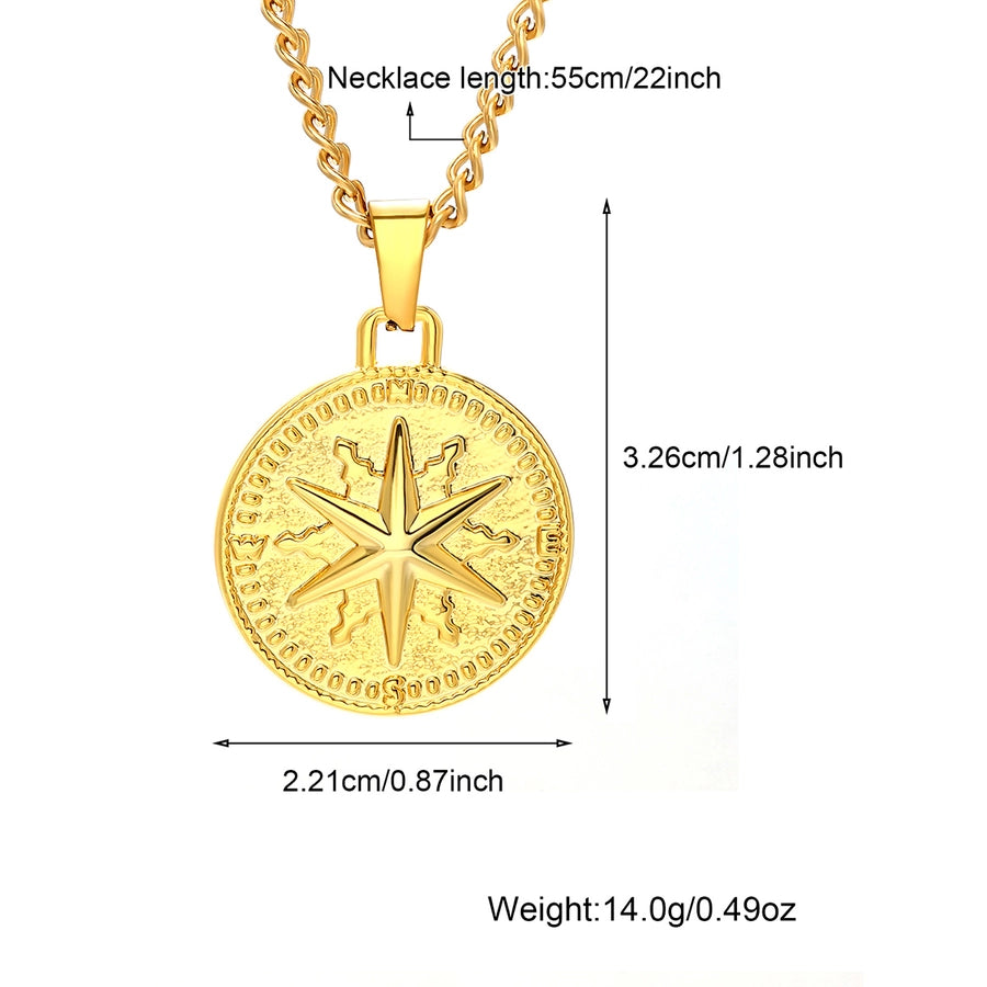 Casual Round 304 Stainless Steel 18K Gold Plated Men's Pendant Necklace