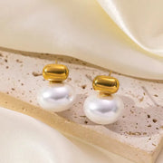 Qyg109 Oval Pearl Earrings Gold