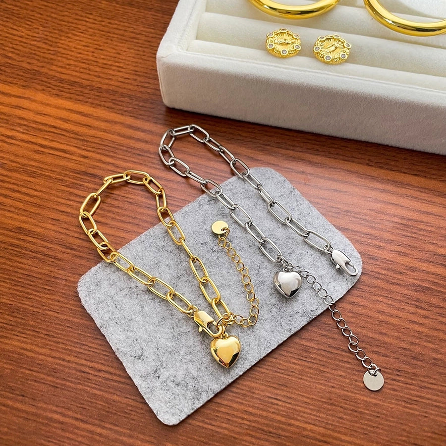 Jewelry Simple Style Classic Style Heart Shape Copper K Gold Plated White Gold Plated Polishing Plating Bracelets