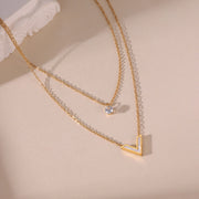 V-Shaped Double-Layer Zircon Pendant Necklace
